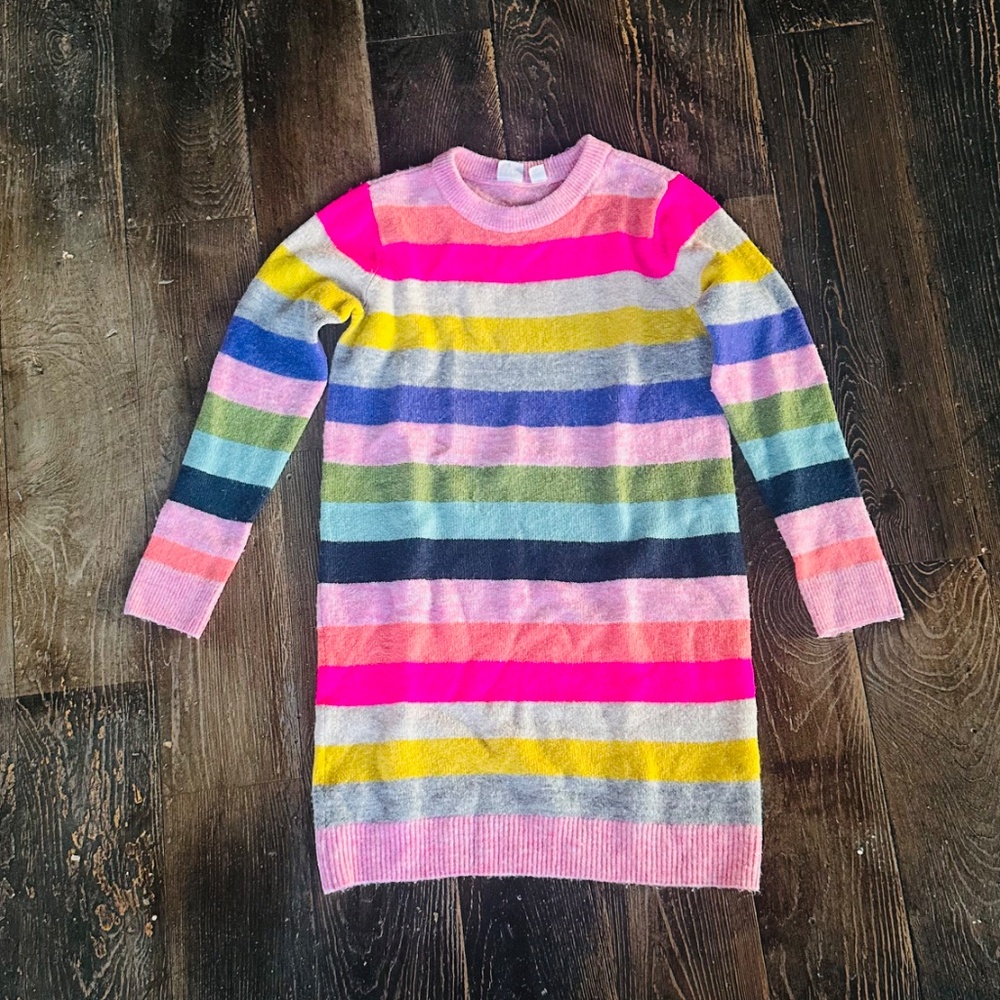GAP Kids Rainbow Stripe Sweater Dress — Size M (8–9 years)